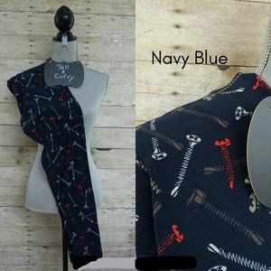 LuLaRoe Leggings Original TC - Red, Gray & White Screws on Dark Blue